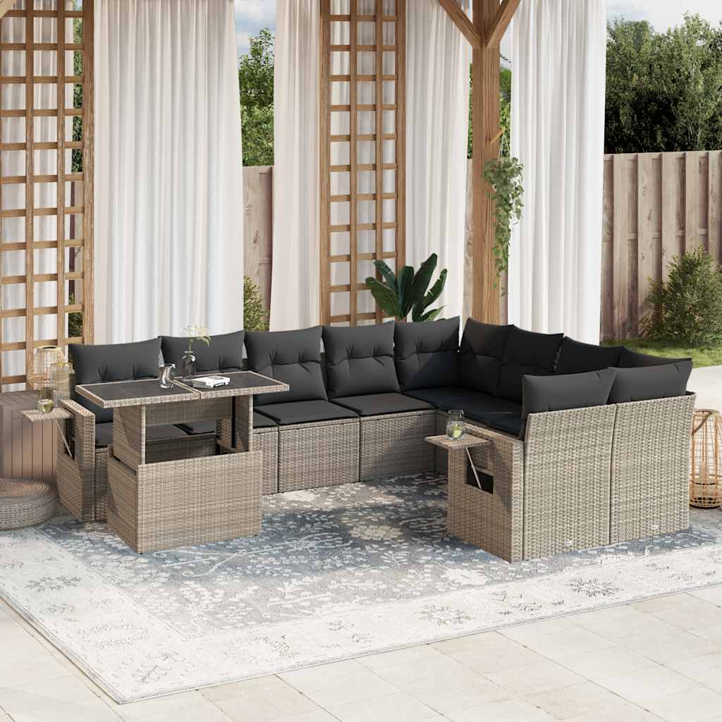 vidaXL 10-piece Lounge Set with Cushions Poly Rattan Black