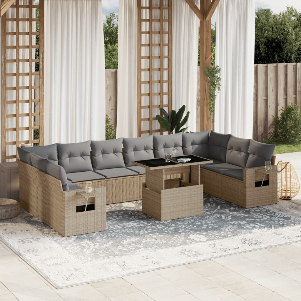 vidaXL 11-Piece Lounge Set with Cushions Poly Rattan Black
