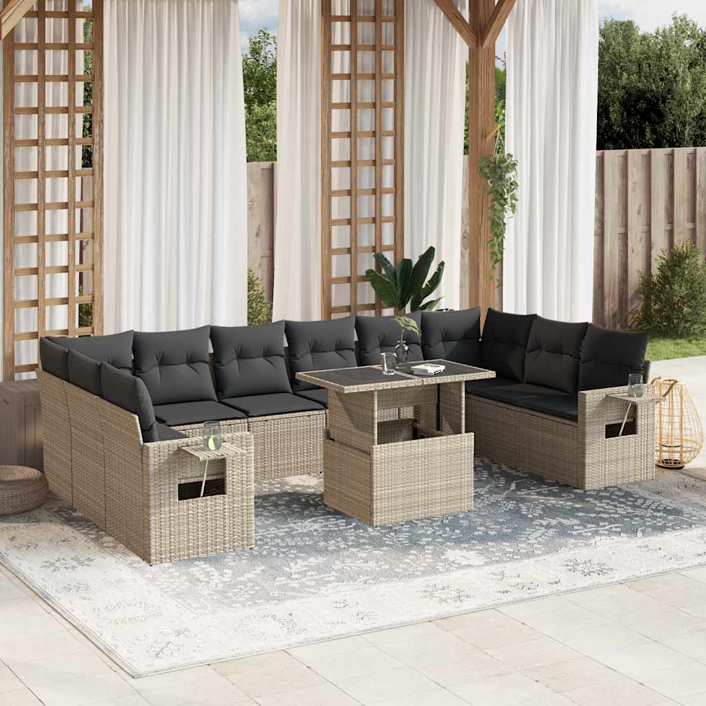 vidaXL 11-Piece Lounge Set with Cushions Poly Rattan Black