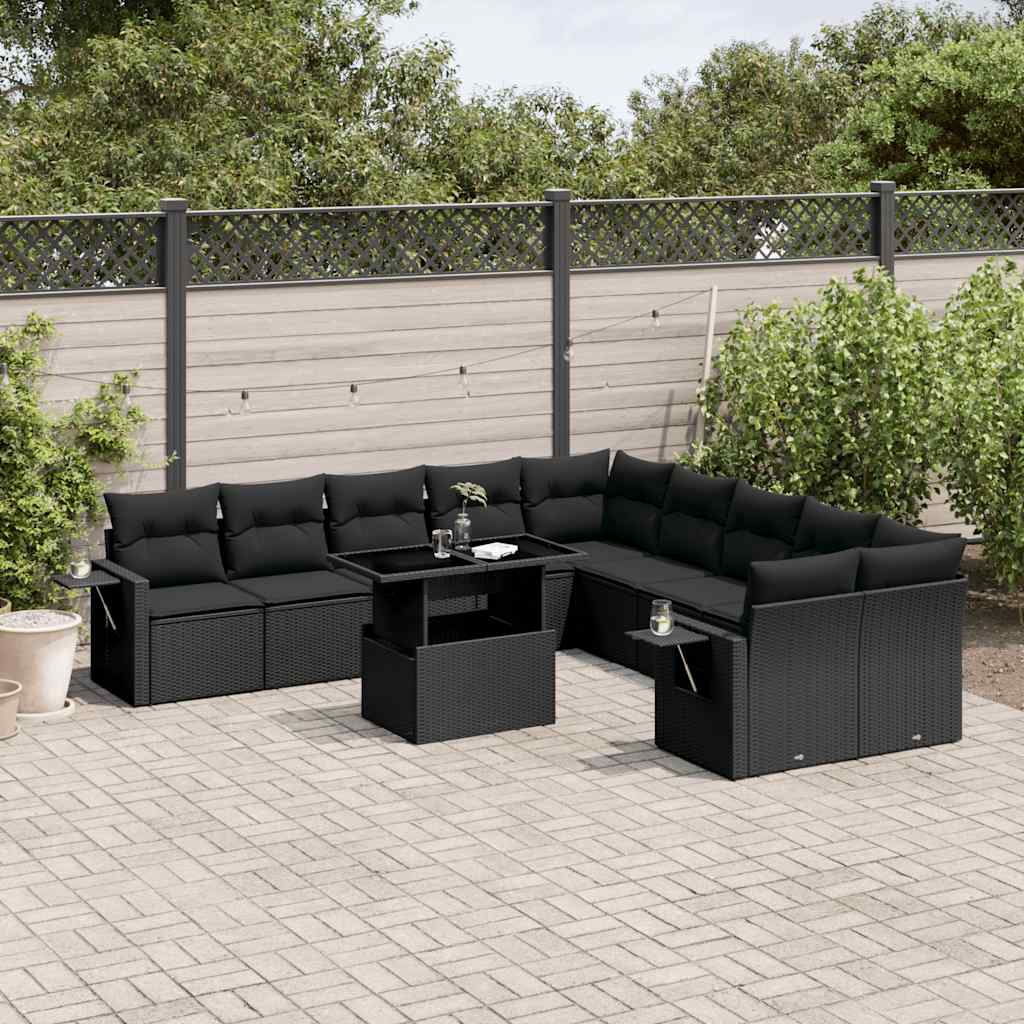 vidaXL 11-Piece Lounge Set with Cushions Poly Rattan Black