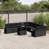 vidaXL 11-Piece Lounge Set with Cushions Poly Rattan Black