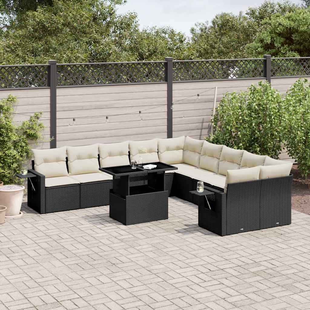 vidaXL 11-Piece Lounge Set with Cushions Poly Rattan Black