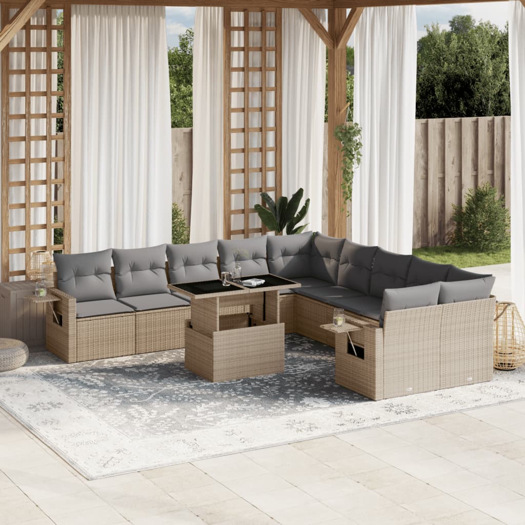 vidaXL 11-Piece Lounge Set with Cushions Poly Rattan Black