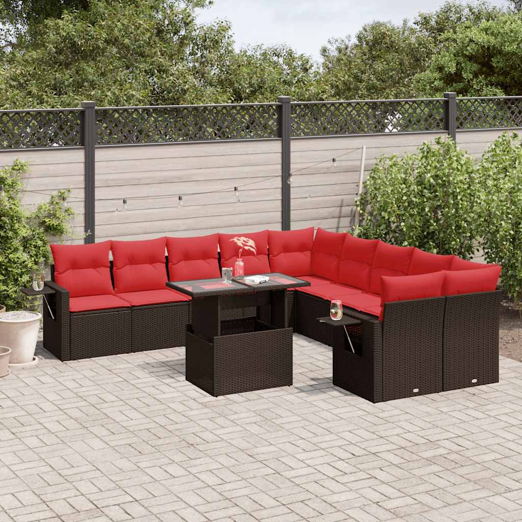 vidaXL 11-delige tuinbankset met kussens, grijs polyrotan
