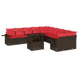 vidaXL 11-delige tuinbankset met kussens, grijs polyrotan