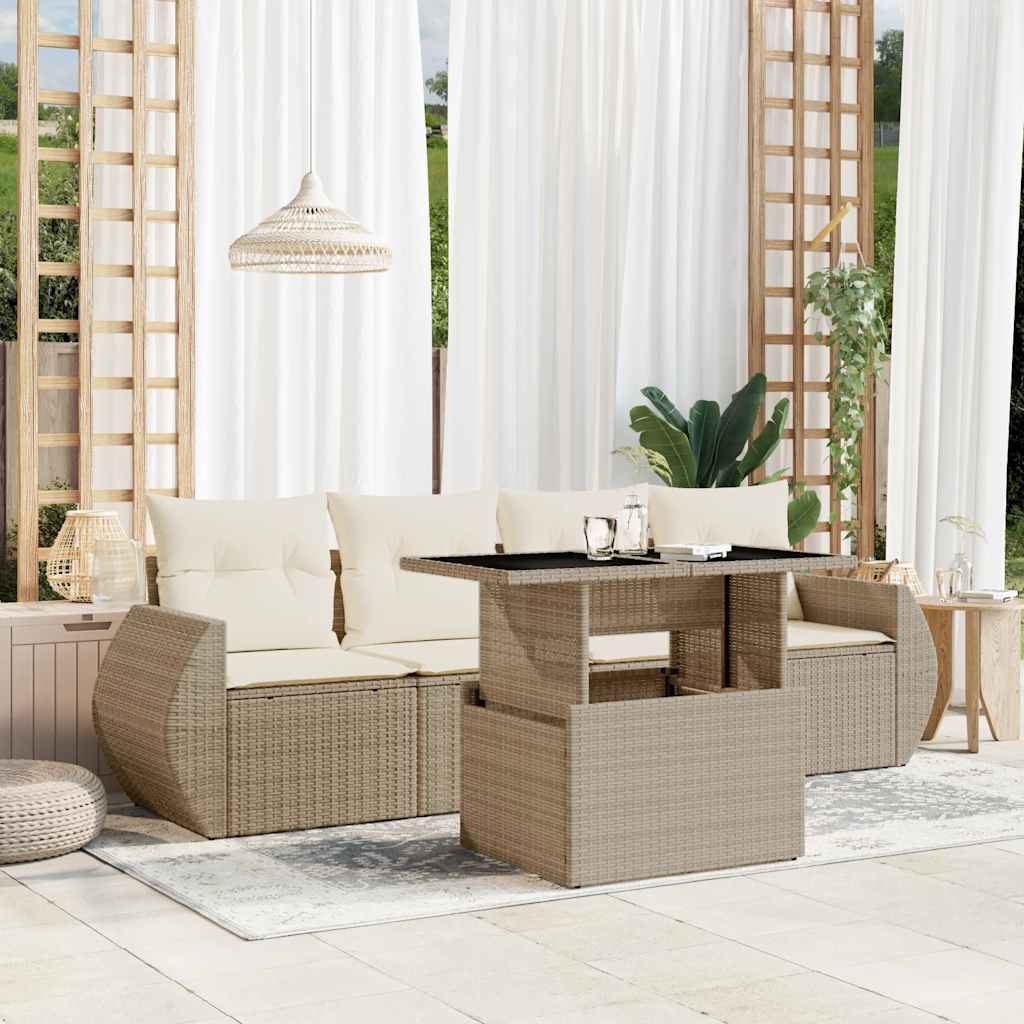 vidaXL 5-Piece Lounge Set with Cushions Poly Rattan Black