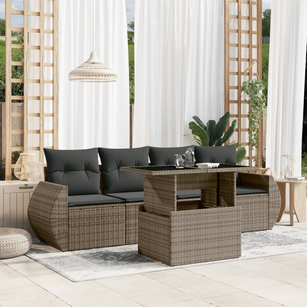 vidaXL 5-Piece Lounge Set with Cushions Poly Rattan Black
