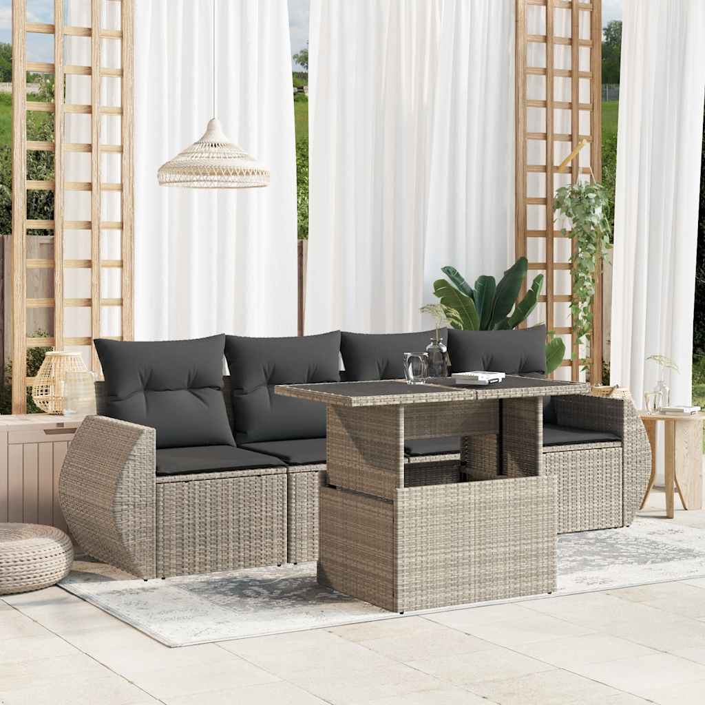 vidaXL 5-Piece Lounge Set with Cushions Poly Rattan Black