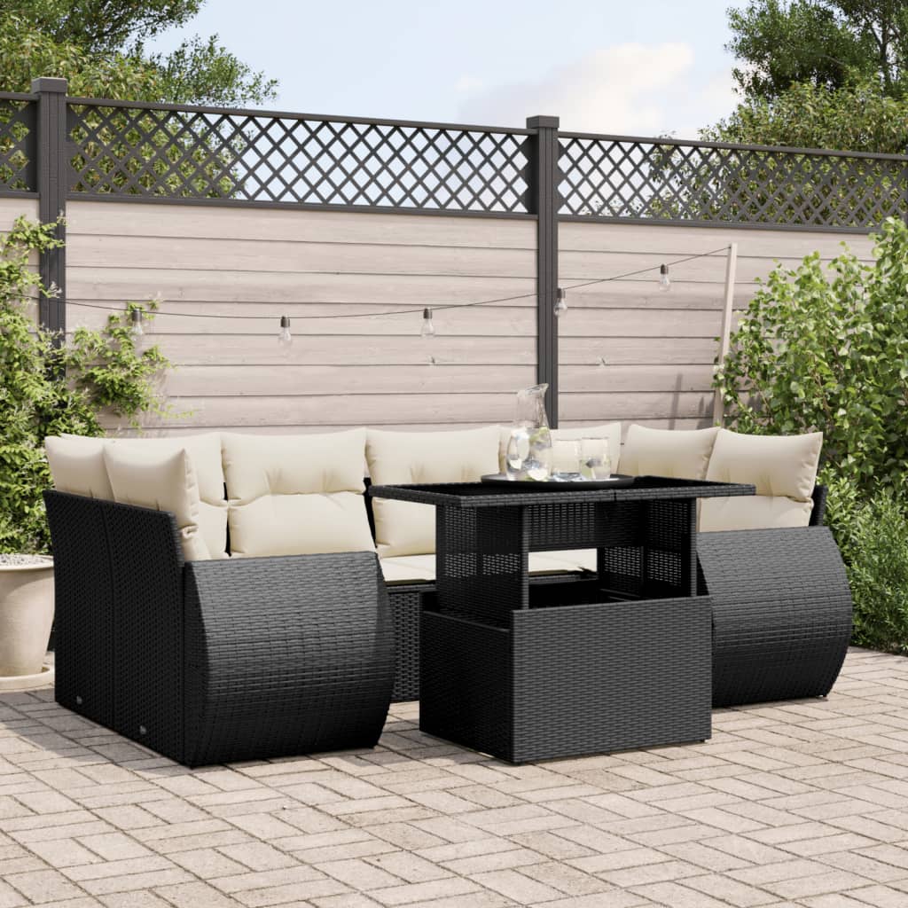 vidaXL 7-delige Loungeset met kussens poly rattan zwart