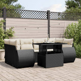 vidaXL 7-delige Loungeset met kussens poly rattan zwart