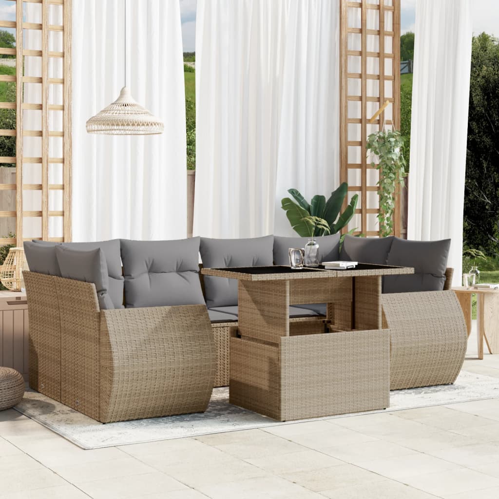 vidaXL 7-delige Loungeset met kussens poly rattan zwart