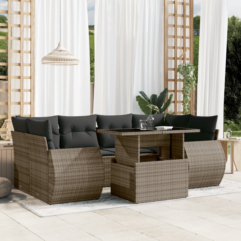 vidaXL 7-delige Loungeset met kussens poly rattan zwart