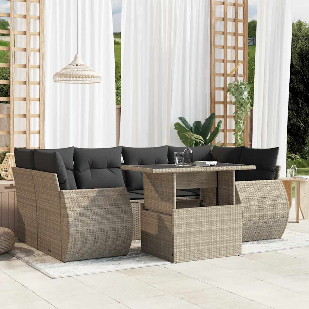 vidaXL 7-delige Loungeset met kussens poly rattan zwart