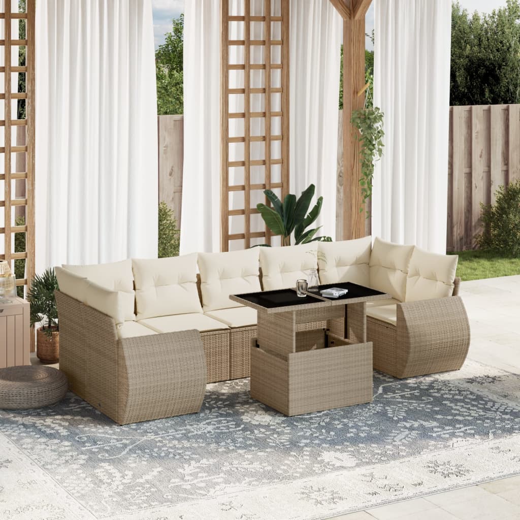 vidaXL 8-delige Loungeset met kussens poly rattan zwart