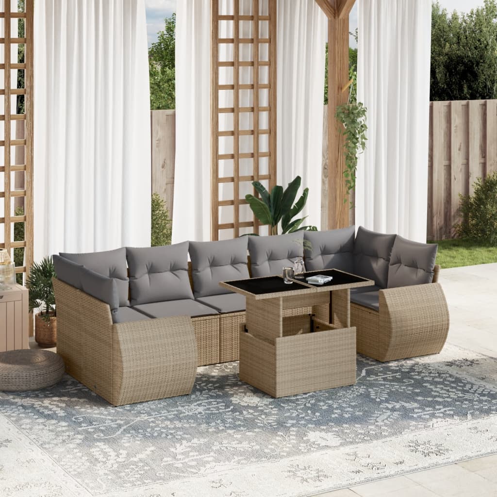 vidaXL 8-delige Loungeset met kussens poly rattan zwart
