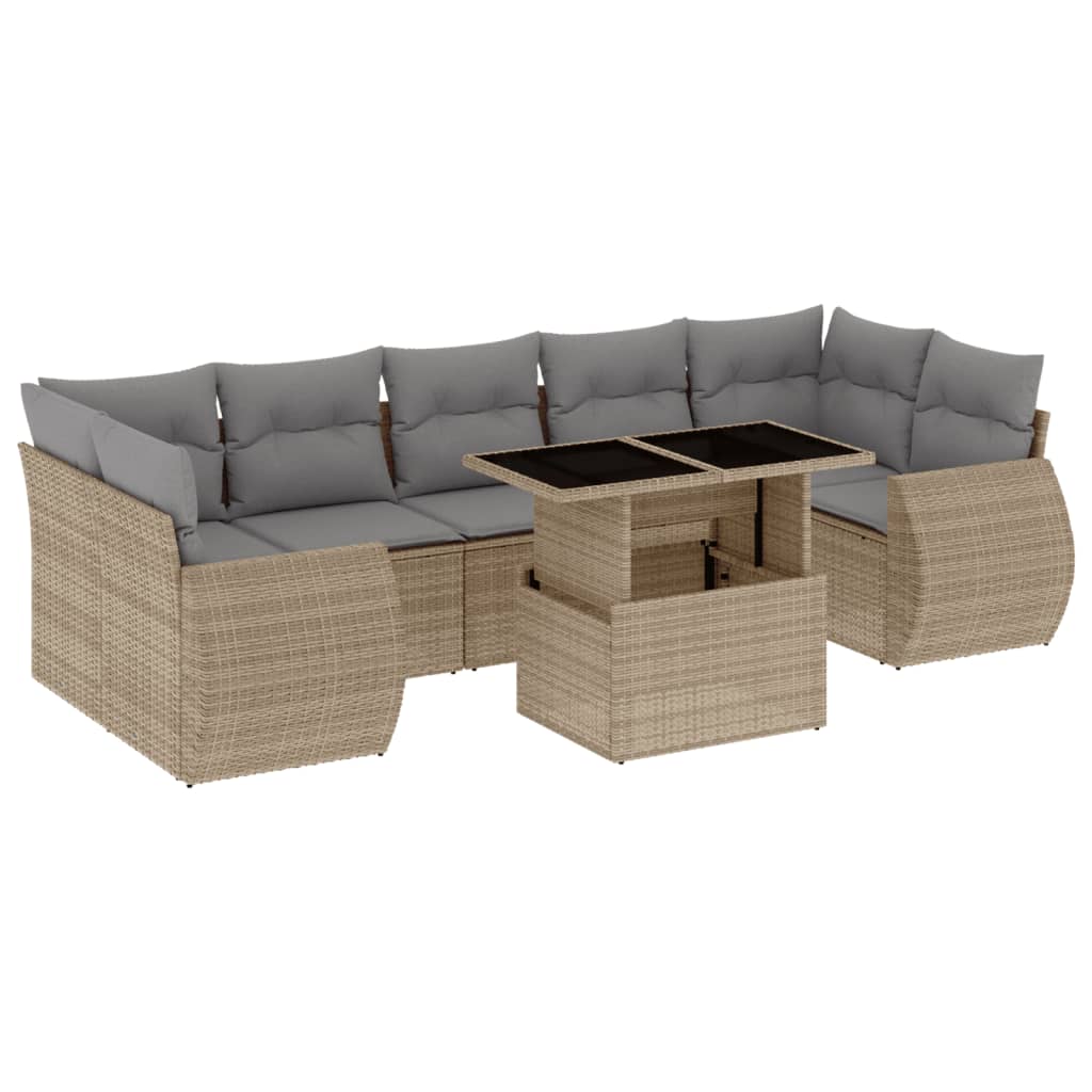 vidaXL 8-delige Loungeset met kussens poly rattan zwart