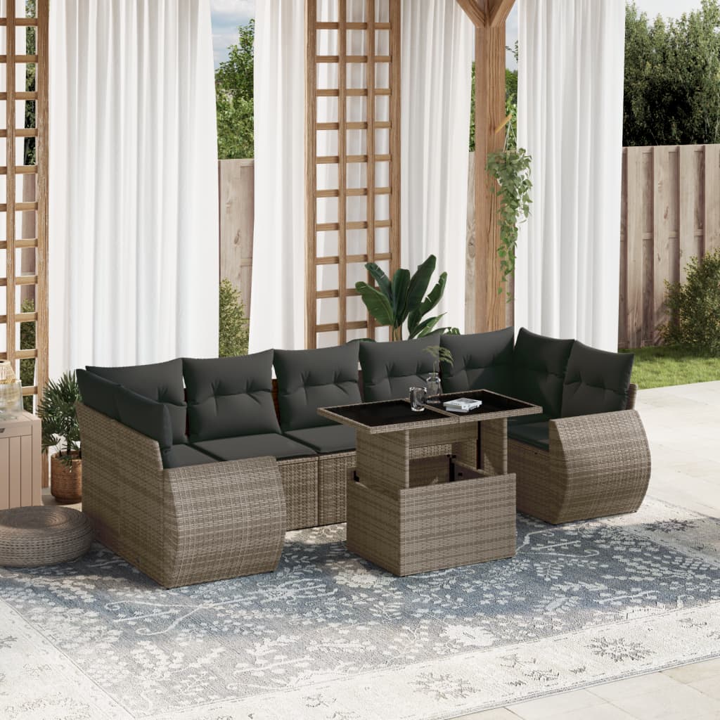 vidaXL 8-delige Loungeset met kussens poly rattan zwart