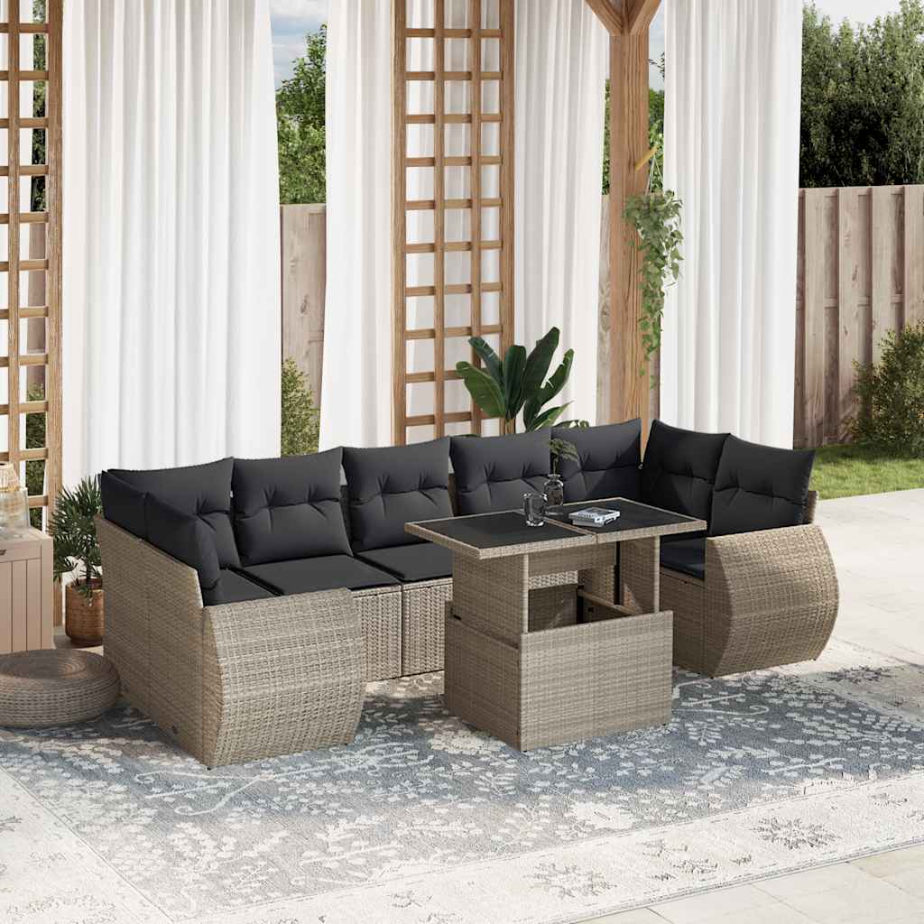 vidaXL 8-delige Loungeset met kussens poly rattan zwart