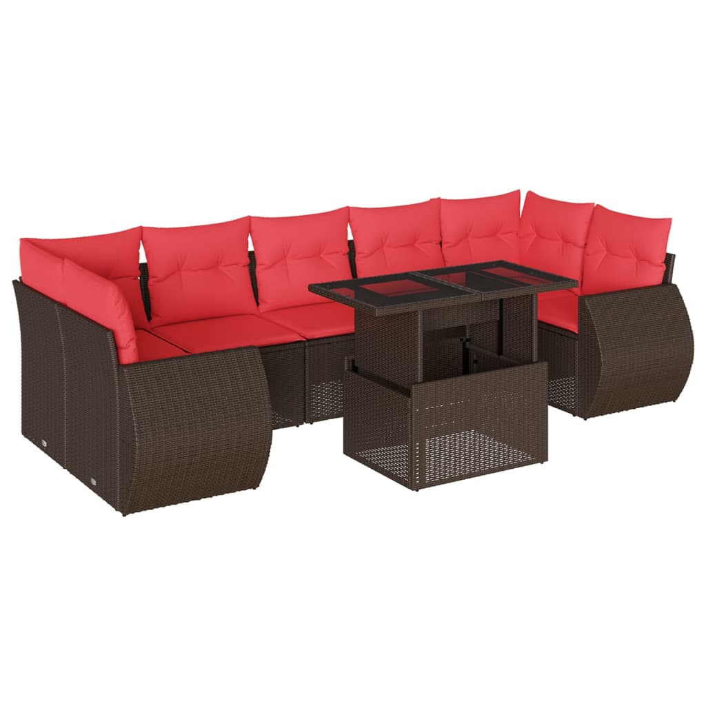 vidaXL 8-delige tuinbankset met kussens, zwart polyrotan