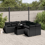 vidaXL 9-piece Poly Rattan Lounge Set with Cushions Black
