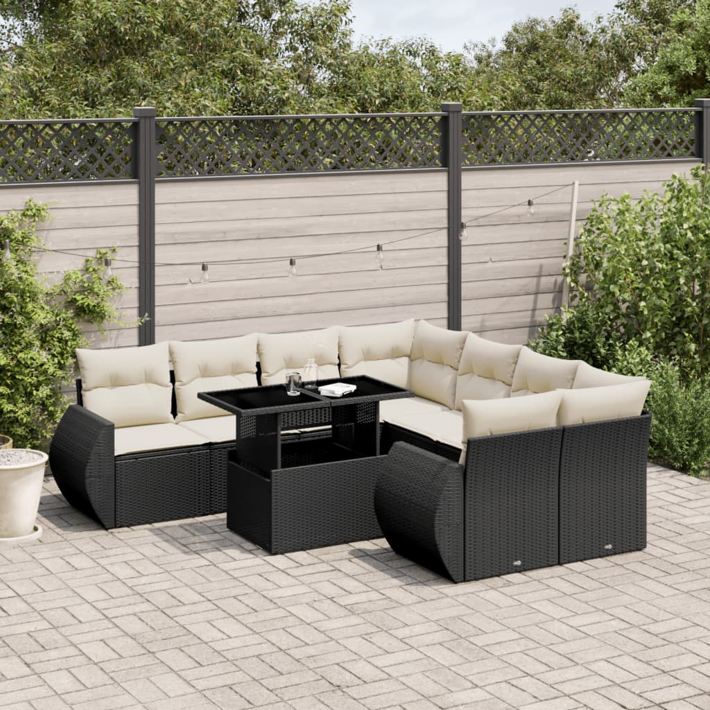 vidaXL 9-piece Poly Rattan Lounge Set with Cushions Black
