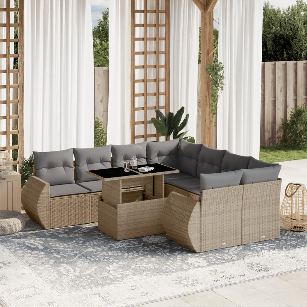 vidaXL 9-piece Poly Rattan Lounge Set with Cushions Black