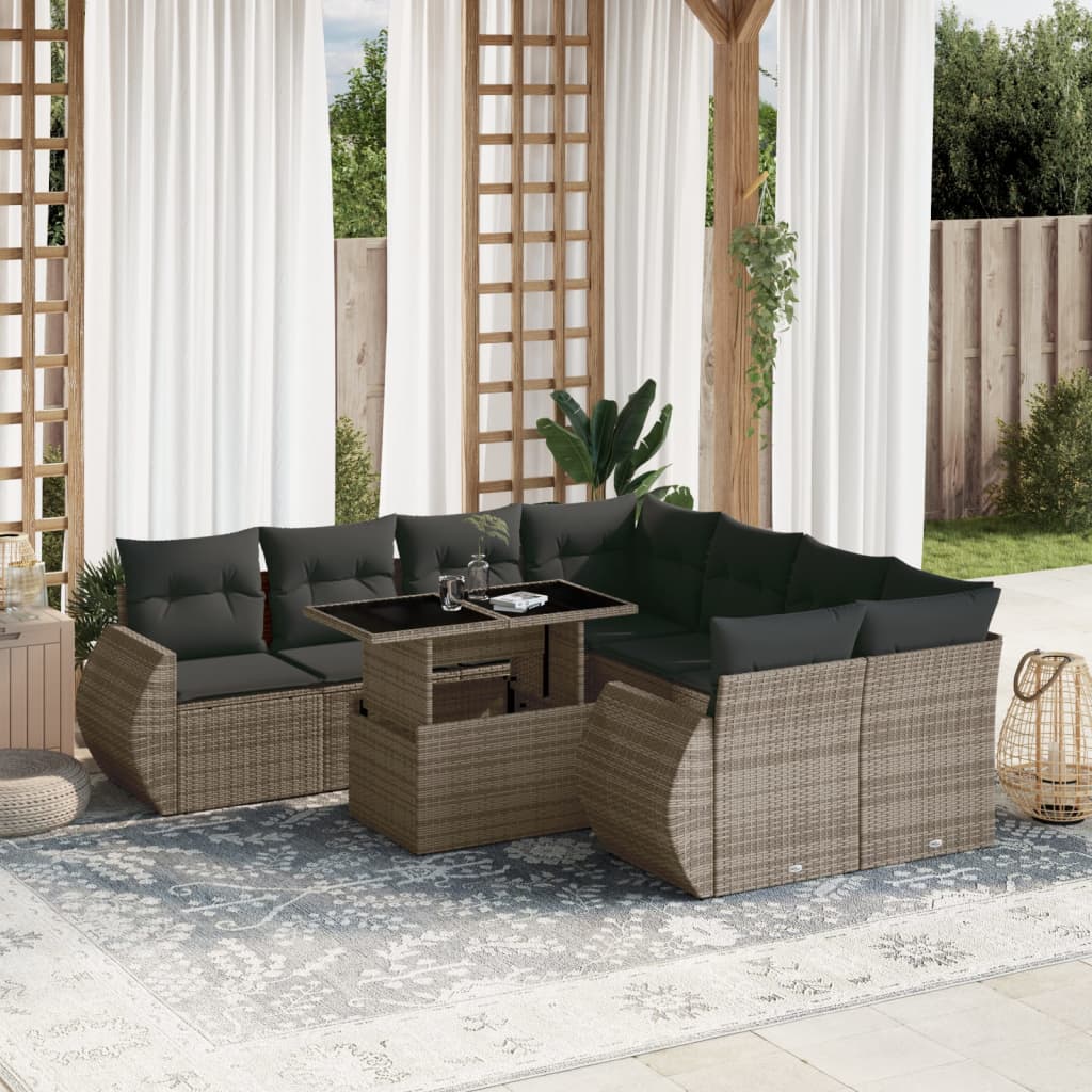 vidaXL 9-piece Poly Rattan Lounge Set with Cushions Black