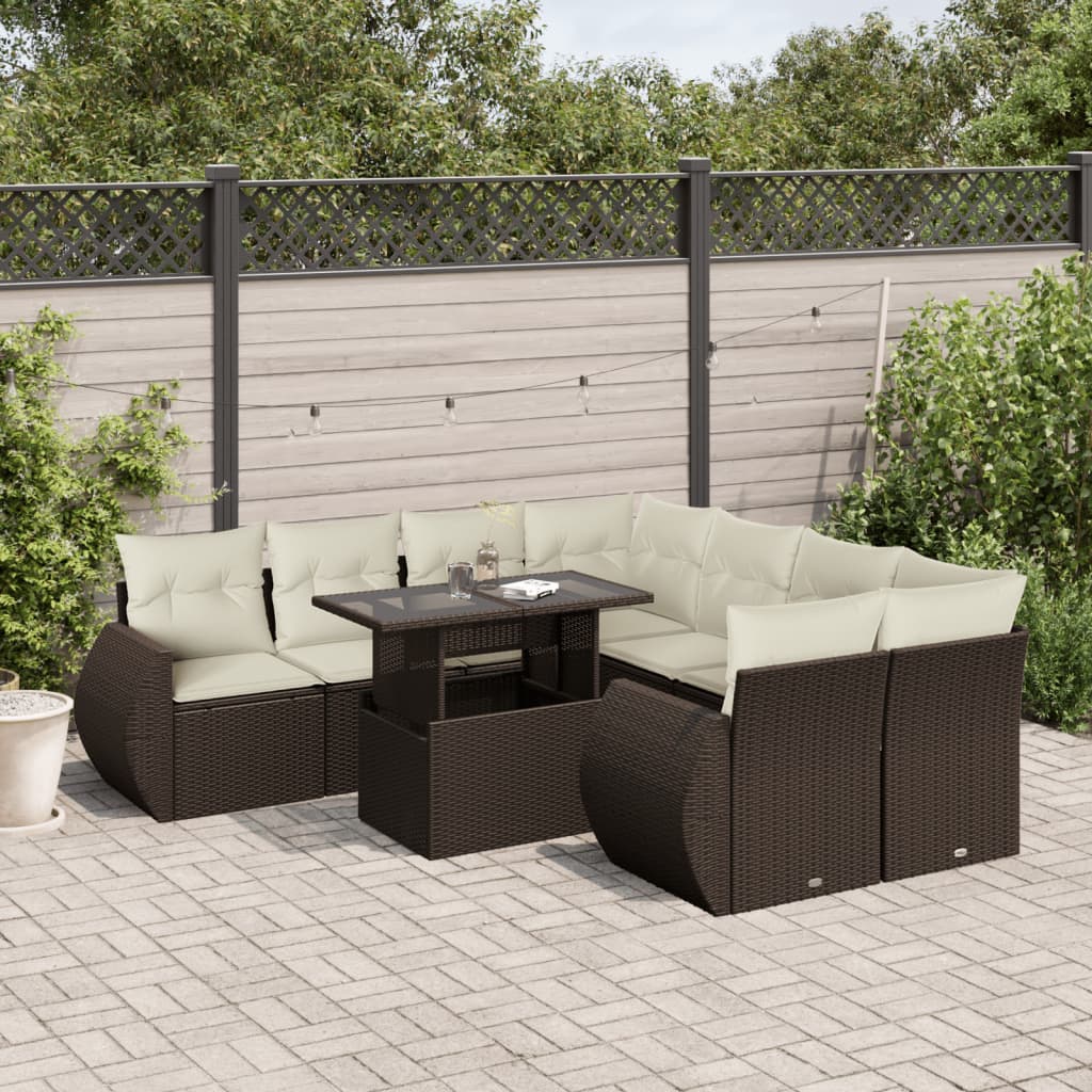 vidaXL 9-piece Poly Rattan Lounge Set with Cushions Black