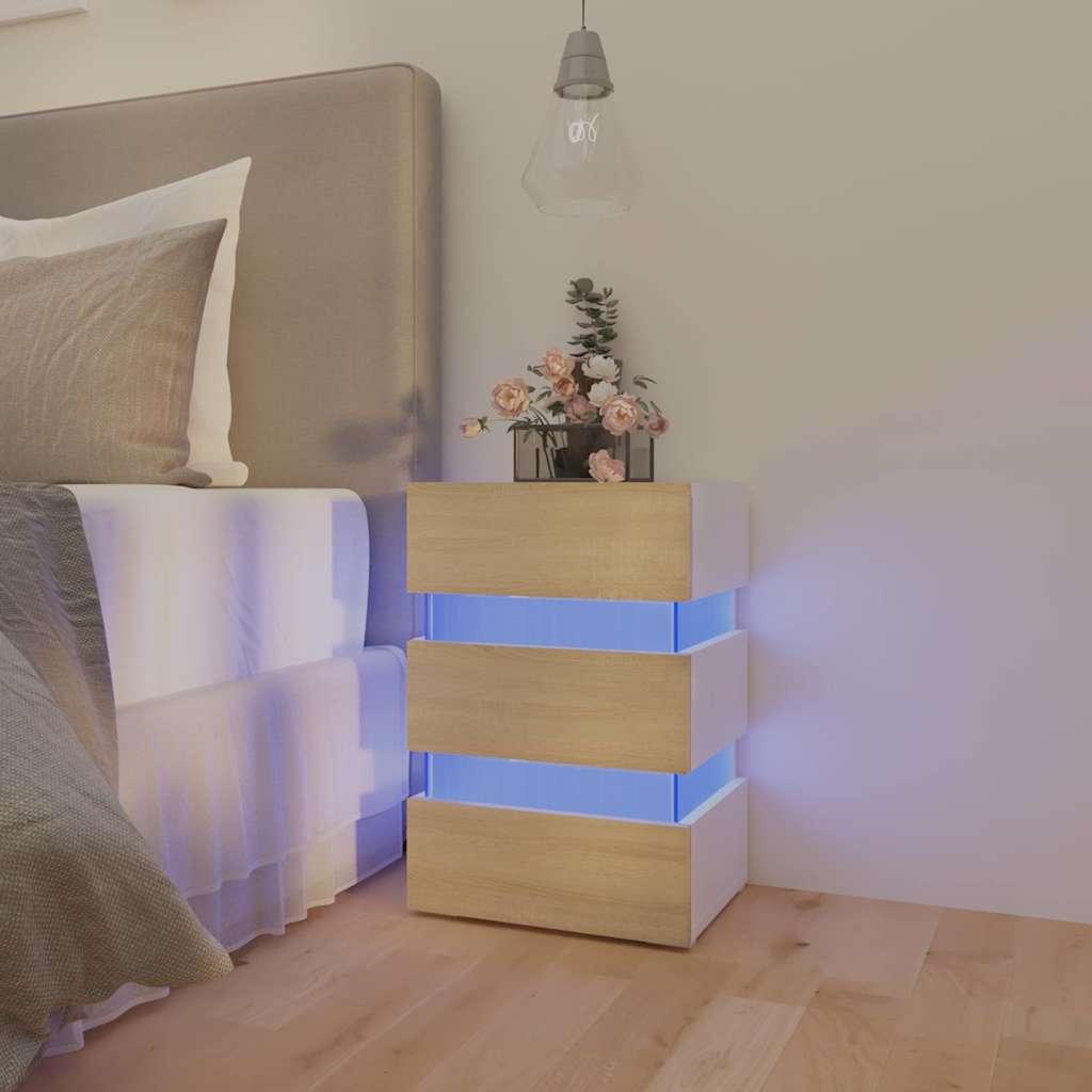 326846 vidaXL Nachtkastje LED 45x35x67 cm bewerkt hout wit