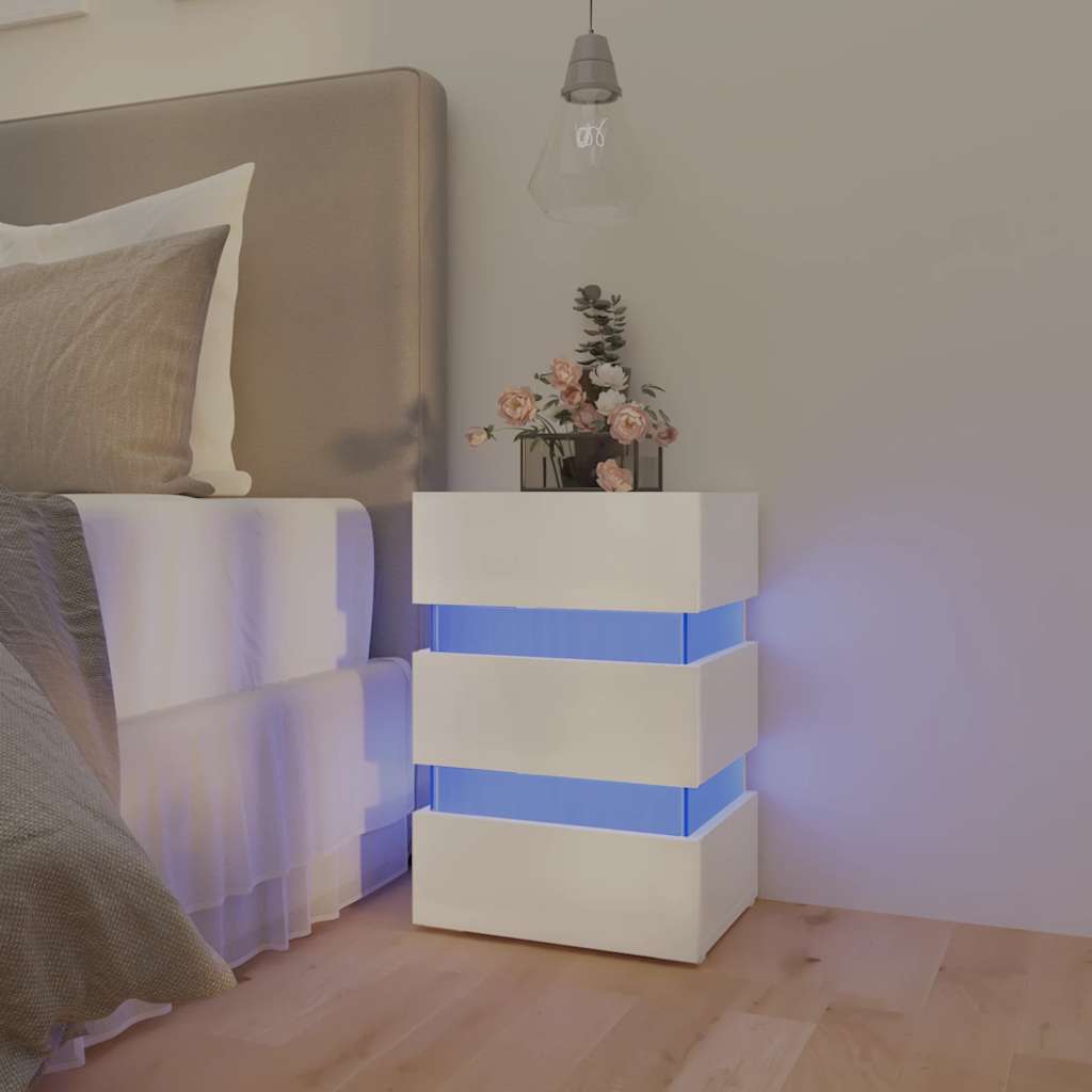 326846 vidaXL Nachtkastje LED 45x35x67 cm bewerkt hout wit