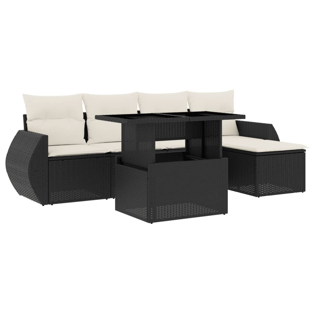 vidaXL 6-delige Loungeset met kussens poly rattan zwart