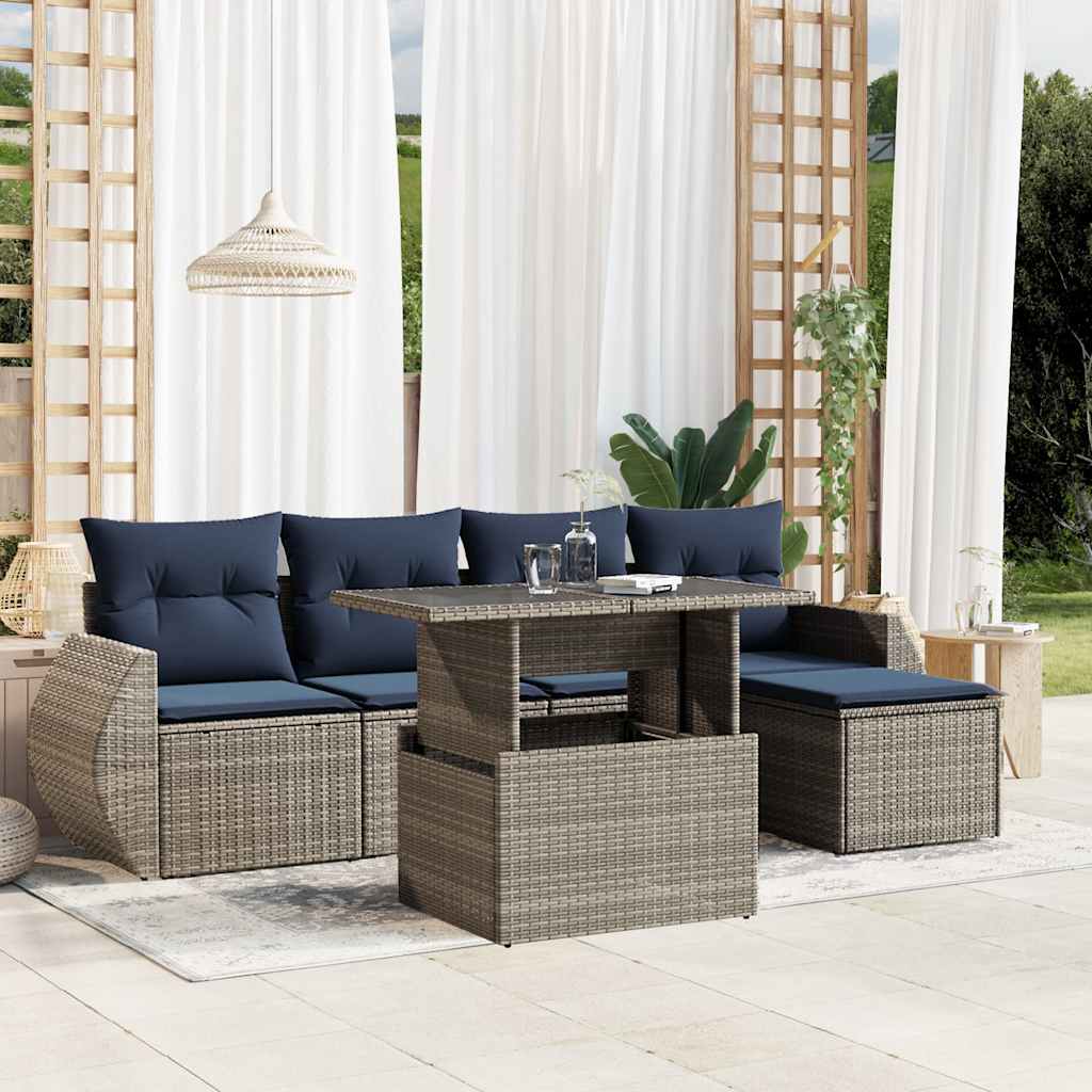 vidaXL 6-Piece Garden Sofa Set with Cushions Black Poly Rattan