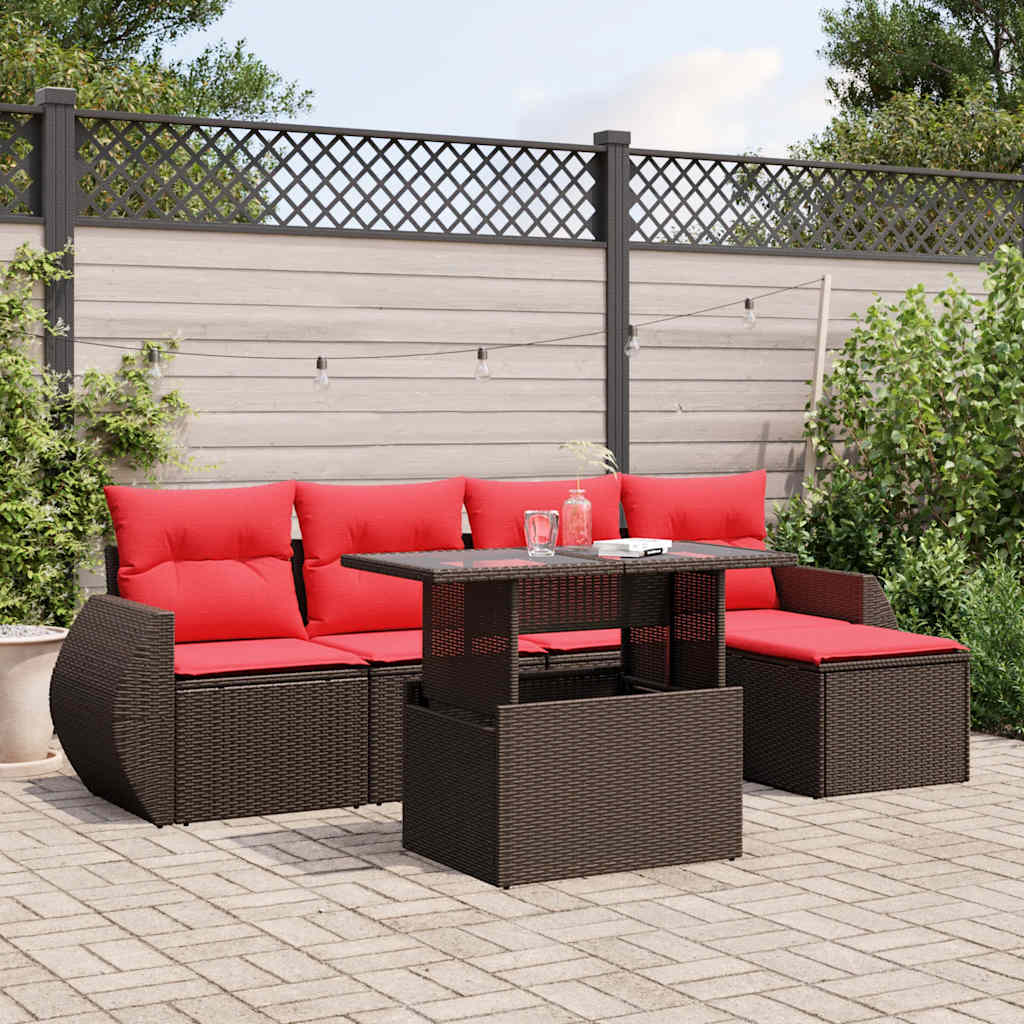 vidaXL 6-Piece Garden Sofa Set with Cushions Black Poly Rattan