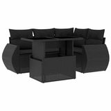 vidaXL 5-Piece Lounge Set with Cushions Poly Rattan Black