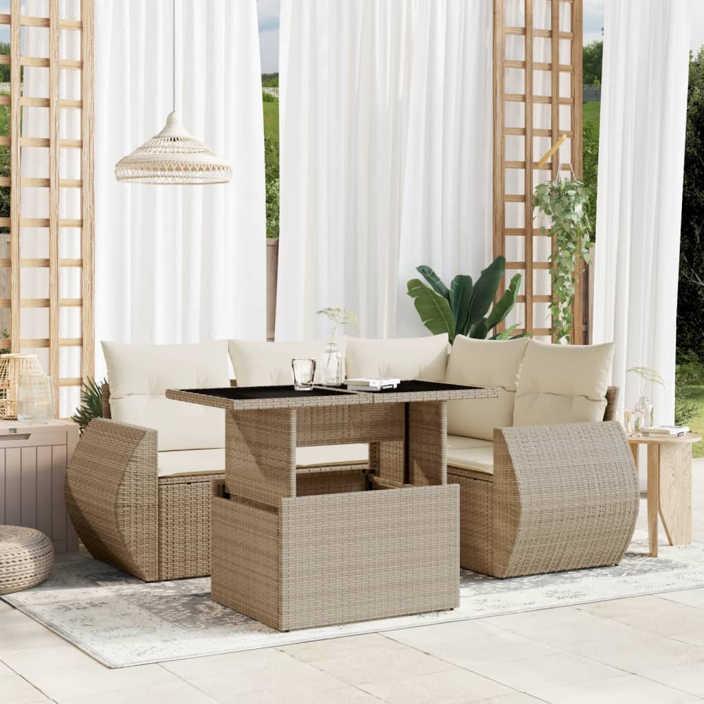 vidaXL 5-Piece Lounge Set with Cushions Poly Rattan Black