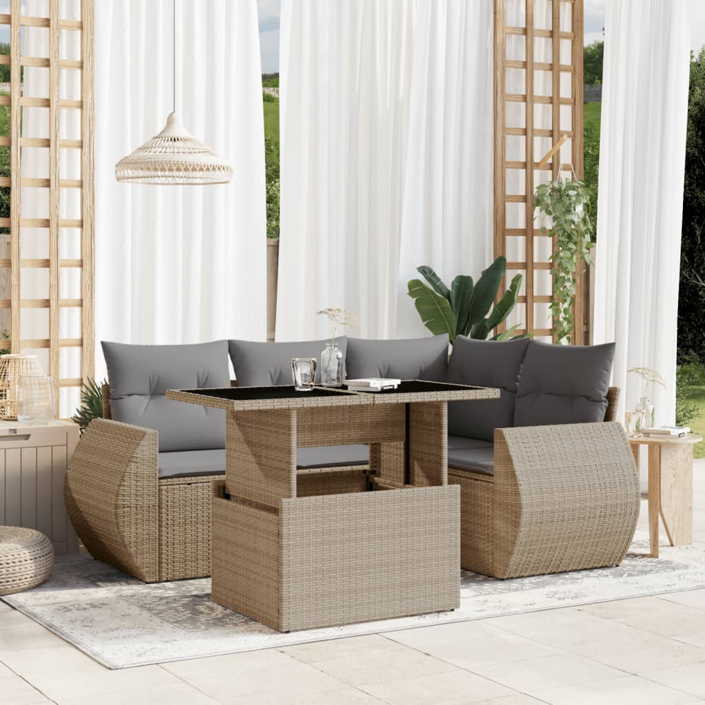 vidaXL 5-Piece Lounge Set with Cushions Poly Rattan Black