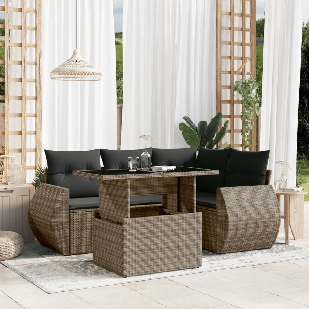 vidaXL 5-Piece Lounge Set with Cushions Poly Rattan Black