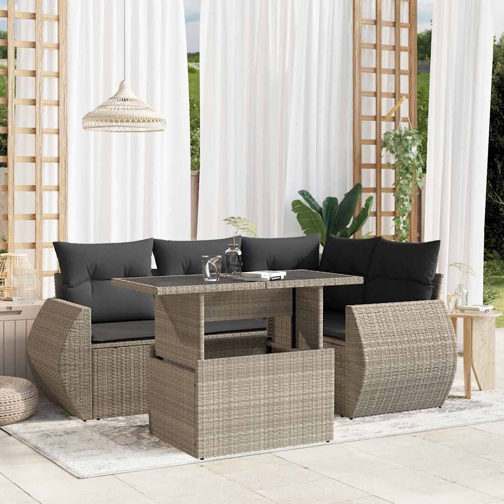 vidaXL 5-Piece Lounge Set with Cushions Poly Rattan Black