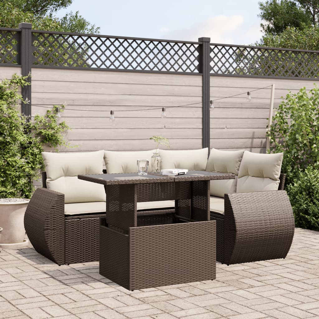 vidaXL 5-Piece Lounge Set with Cushions Poly Rattan Black
