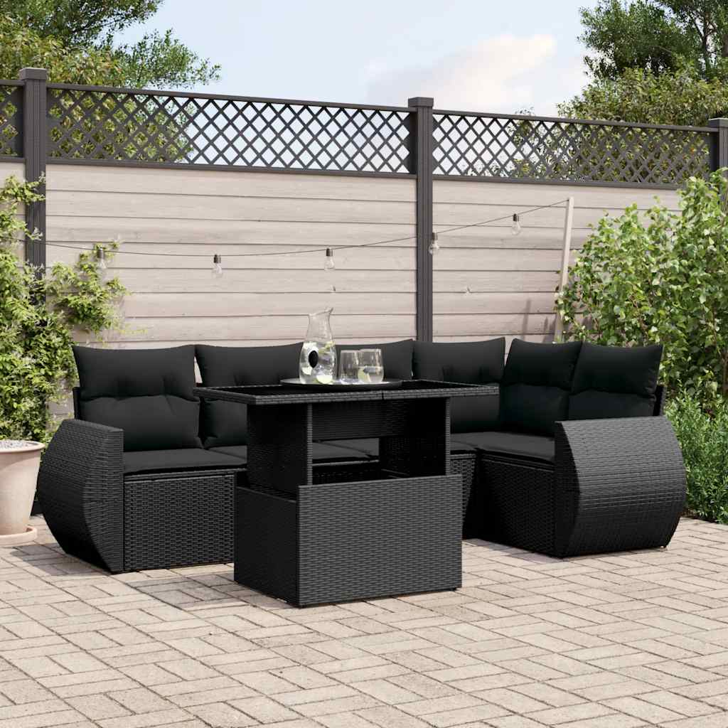 vidaXL 6-piece Lounge Set with Cushions Poly Rattan Black