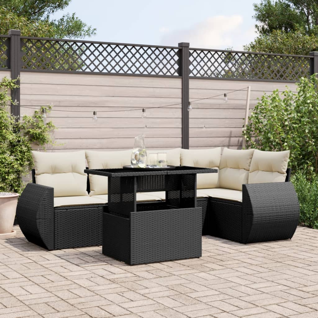 vidaXL 6-piece Lounge Set with Cushions Poly Rattan Black