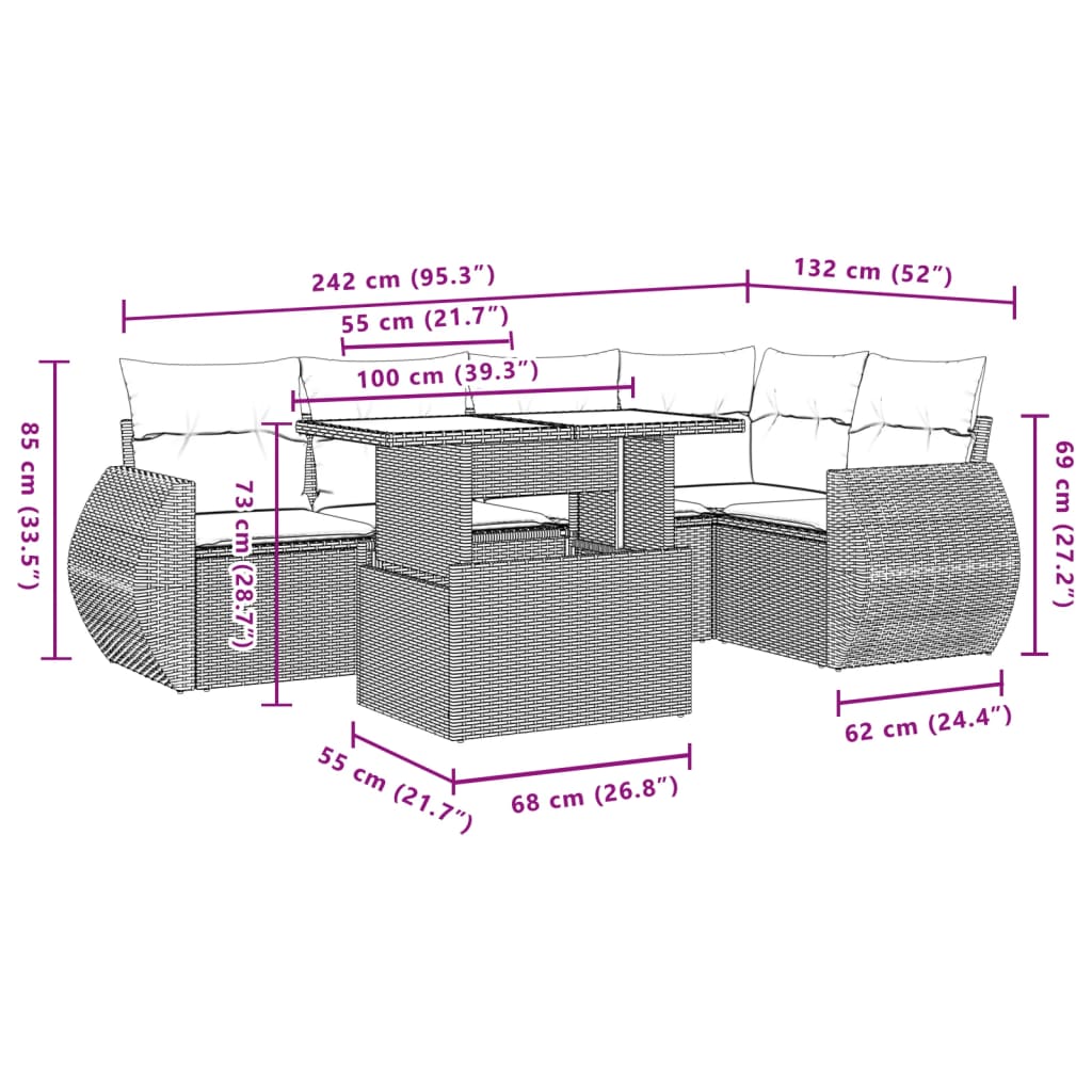 vidaXL 6-piece Lounge Set with Cushions Poly Rattan Black