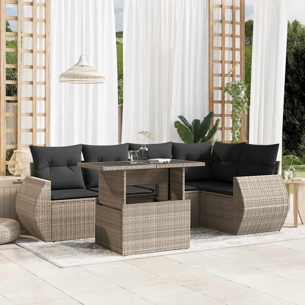 vidaXL 6-piece Lounge Set with Cushions Poly Rattan Black