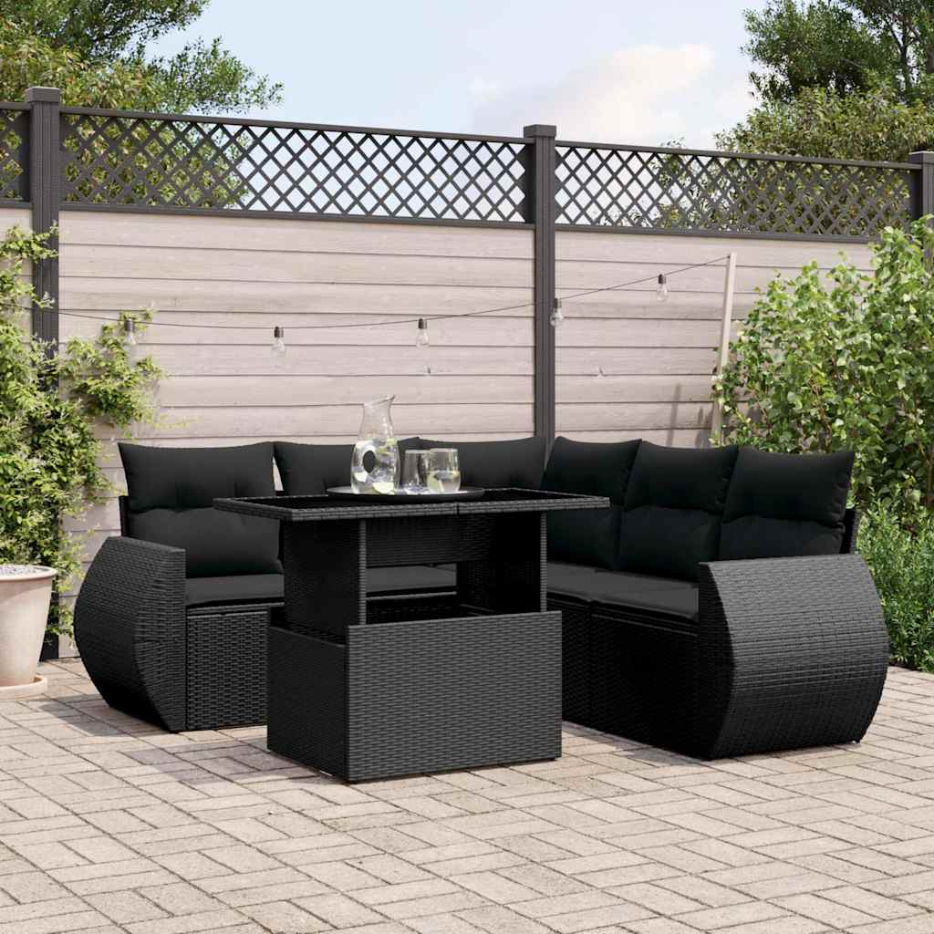 vidaXL 6-Piece Lounge Set with Cushions Poly Rattan Black