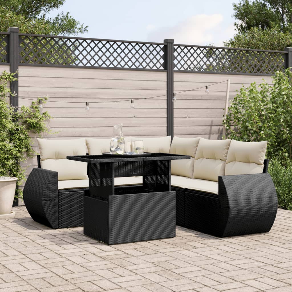 vidaXL 6-Piece Lounge Set with Cushions Poly Rattan Black