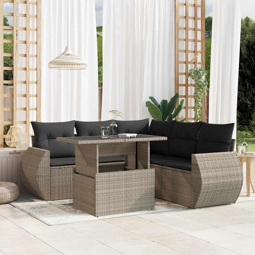 vidaXL 6-Piece Lounge Set with Cushions Poly Rattan Black