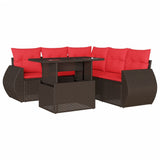 vidaXL 6-Piece Garden Sofa Set with Cushions, Grey Poly Rattan