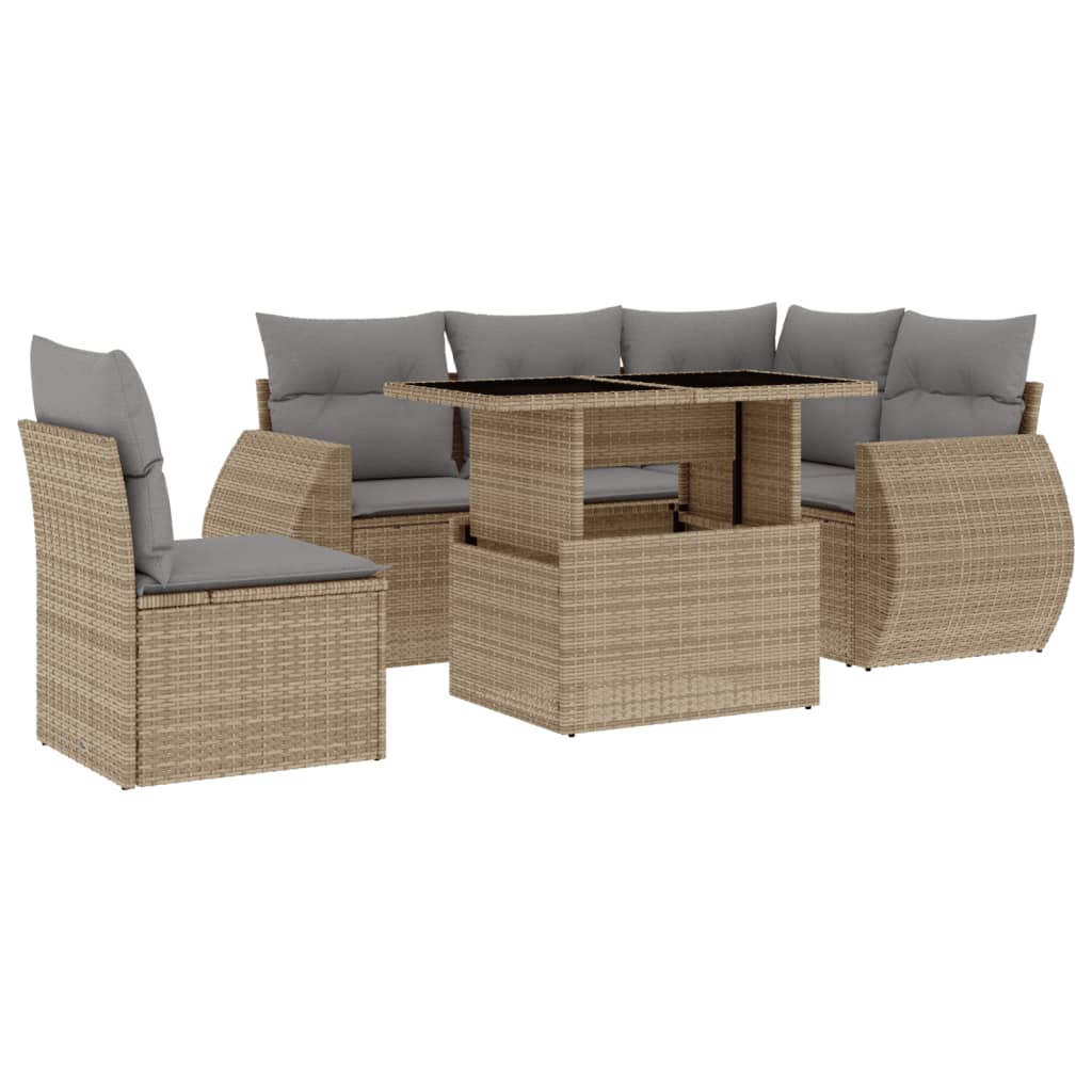 vidaXL 6-delige Loungeset met kussens poly rattan zwart