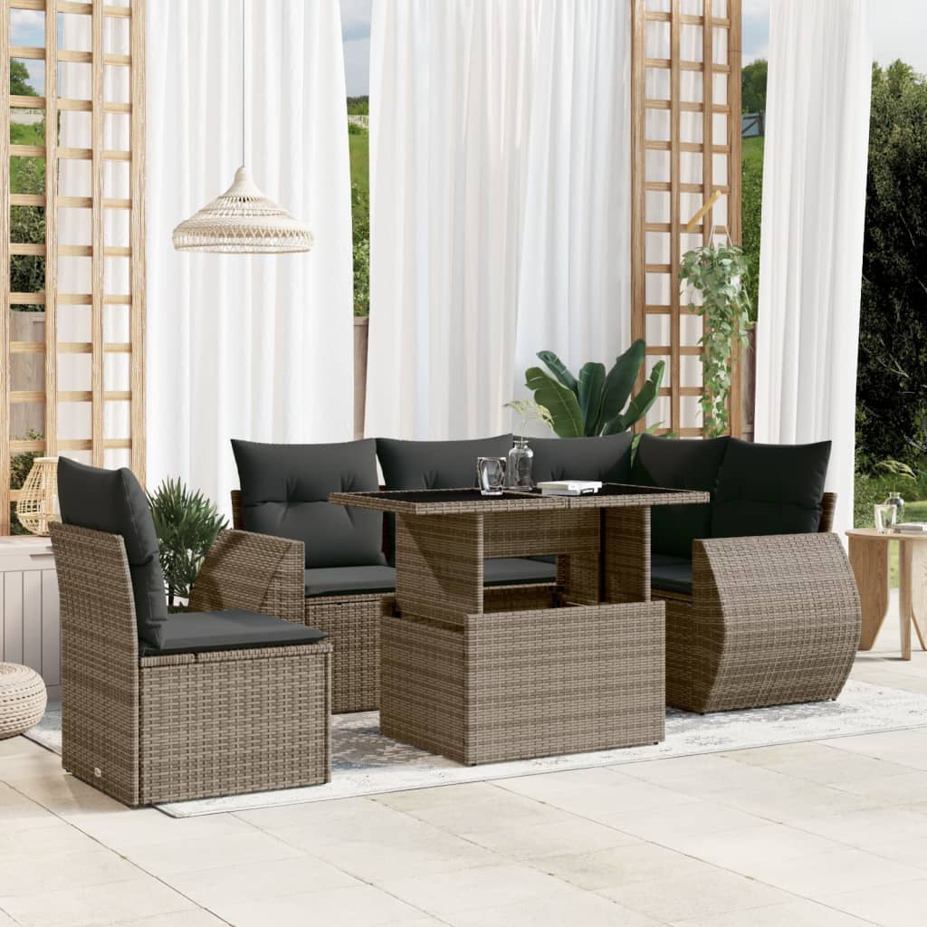 vidaXL 6-delige Loungeset met kussens poly rattan zwart