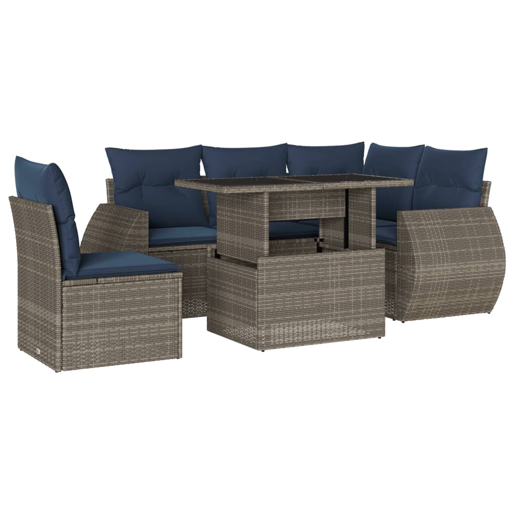vidaXL 6-Piece Garden Sofa Set with Cushions, Grey Poly Rattan
